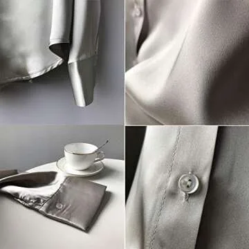 Pantete Womens Satin Silk Button Down Shirt Long Sleeve Casual Office Blouse Top Breathable & Silky White