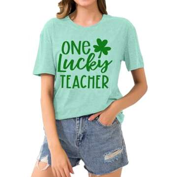 One Lucky Teacher Shirt Women St. Patrick's Day T-Shirt Funny Teacher Gift Casual Irish Shamrock Tops
