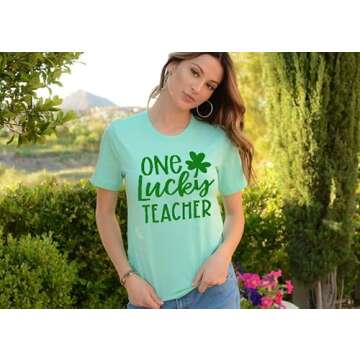 One Lucky Teacher Shirt Women St. Patrick's Day T-Shirt Funny Teacher Gift Casual Irish Shamrock Tops
