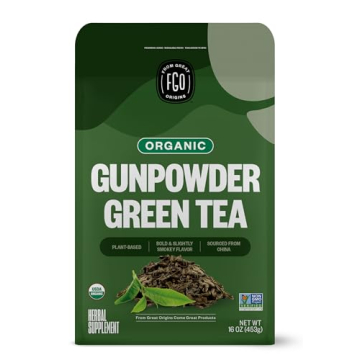FGO Organic Gunpowder Green Tea, Loose Leaf, 16oz Bulk Resealable Bag, Packaging May Vary (Pack of 1...