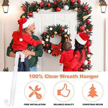 12" Clear Wreath Hanger - 2 Pack Non-Scratch Over Door Hooks