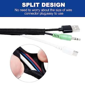 Split-Sleeve Wire Loom for High-Temperature Automotive Harness and Home Cable Management, 25ft - 1/2 inch Braided Cable Management Sleeve Cord Protector, Self-Wrapping Split Wire Loom