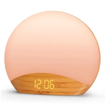 REACHER Wood Grain Sunrise Alarm Clock - 26 Sleep Sounds & Dimmable Light