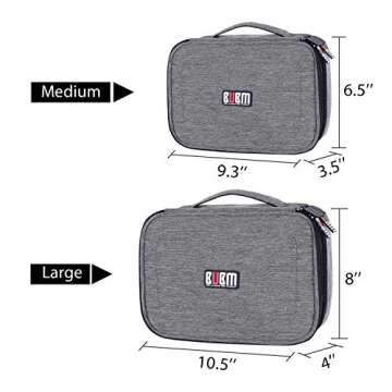 BUBM Electronic Organizer, Double Layer Travel Accessories Storage Bag for Cord, Adapter, Battery, Camera and More-a Sleeve Pouch for iPad or up to 9.7" Tablet(Large, Denim Gray)