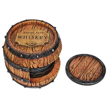 Pine Ridge Whiskey Bourbon Barrel Coaster Set - 5 Rustic Pieces for Bar Decorations for Home, Coasters for Men, Ideal Bar Coasters for Whiskey and Bourbon Drinkers, Man Cave Essentials
