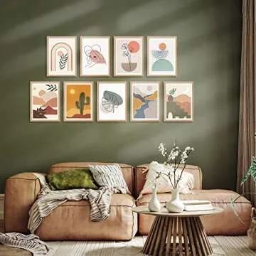 9PCS Sun Moon Painting Stencils, 8x10 Inch Abstract Boho Templates Mountain Landscape Drawing Stencils Minimalist Sunrise Themes Women Stencils for Painting on Canvas Home Decoration