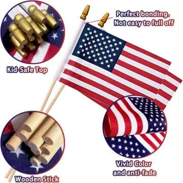 30 Pack Small American Flags on Stick Kids Safe Decorations