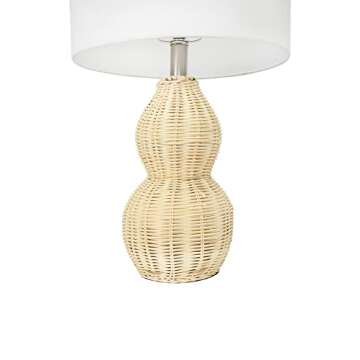 Creative Co-Op Boho Sculptural Woven Rattan Table Lamp with White Linen Shade, Natural