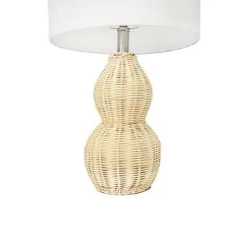 Creative Co-Op Boho Sculptural Woven Rattan Table Lamp with White Linen Shade, Natural