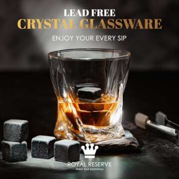 Royal Reserve Whiskey Glasses Set of 2 with Whiskey Stones & Coasters – Whiskey Set Gifts for Men ...