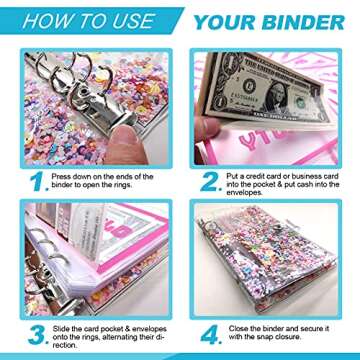 A6 Glitter Budget Binder with 12 Printed Budget Envelopes & Expense Budget Sheets Calendar, Planner/Money Organizer for Cash, Cash Envelopes for Budgeting and Saving Money