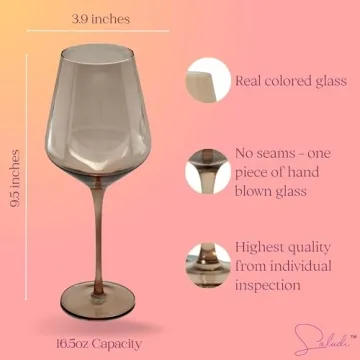Saludi Colored Wine Glasses, 16.5oz (Set of 6) Stemmed Multi-Color Glass - Great for all Wine Types and Occasions - Luxury, Durable, Hand-Blown