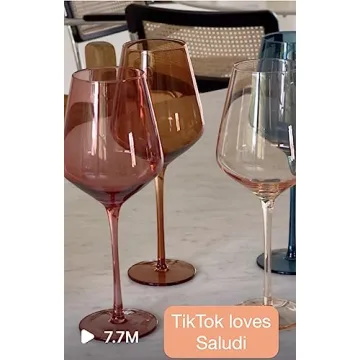 Saludi Colored Wine Glasses, 16.5oz (Set of 6) Stemmed Multi-Color Glass - Great for all Wine Types and Occasions - Luxury, Durable, Hand-Blown