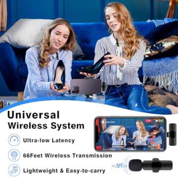 Professional Wireless Lavalier Lapel Microphone for iPhone, iPad, Cordless Omnidirectional Condenser Recording Mic for Video Recording, Live Streaming, Interview Podcast Vlog YouTube Tiktok(2 Pack)
