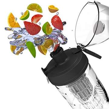 Bevgo Infuser Water Bottle – Large 32oz - Hydration Timeline Tracker – Detachable Ice Gel Ball With Flip Top Lid - Quit Sugar - Save Money - Multiple Colors with Recipe Gift Included