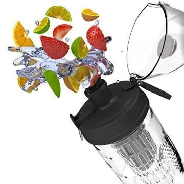 Bevgo Infuser Water Bottle – Large 32oz - Hydration Timeline Tracker – Detachable Ice Gel Ball With Flip Top Lid - Quit Sugar - Save Money - Multiple Colors with Recipe Gift Included