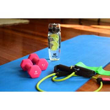 Bevgo Infuser Water Bottle – Large 32oz - Hydration Timeline Tracker – Detachable Ice Gel Ball With Flip Top Lid - Quit Sugar - Save Money - Multiple Colors with Recipe Gift Included