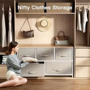 Pipishell Fabric Dresser, Dresser for Bedroom with 5 Drawers, Wide Dresser Storage Tower Organizer Unit with Wood Top and Easy Pull Handle for Closets, Living Room, Nursery Room, Hallway（Light Grey）