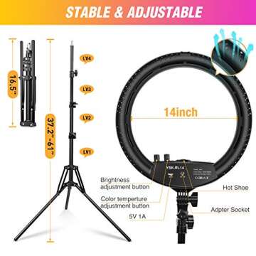 Ring Light with Tripod Stand, Yesker 14 Inch LED Ringlight Kit with Phone Holder Adjustable Color Te...