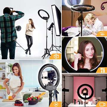 Ring Light with Tripod Stand, Yesker 14 Inch LED Ringlight Kit with Phone Holder Adjustable Color Temperature Circle Lighting, Led Photo Beauty Ring Lights for Camera for Vlog, Makeup, Video Shooting