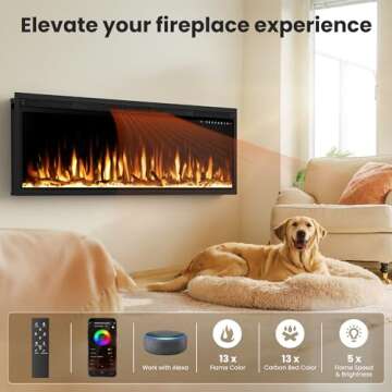 Smart 60" WiFi-Enabled Electric Fireplace Heater, Recessed in-Wall and Wall-Mounted Linear Fireplace...