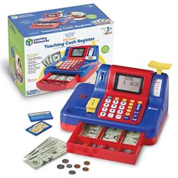 Learning Resources Pretend & Play Teaching Cash Register, 73 Piece Set, Ages 3+, Talking Register, C...