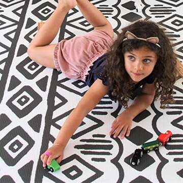 Cushmat Stylish Reversible Foam Play Mat (Large, Crystals - Ivory Light Blue) - Soft, Waterproof, Durable Play mat for Infants, Babies, Toddler, Kids & Grownup - 6.5ft x 4.5ft