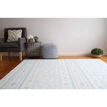 Cushmat Stylish Reversible Foam Play Mat (Large, Crystals - Ivory Light Blue) - Soft, Waterproof, Durable Play mat for Infants, Babies, Toddler, Kids & Grownup - 6.5ft x 4.5ft