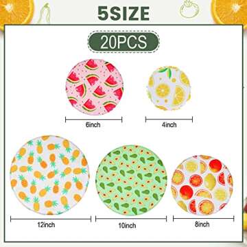20 Pieces Summer Style Bowl Covers Reusable Fabric Stretch Covers for Bowls Fruit Style Elastic Food...