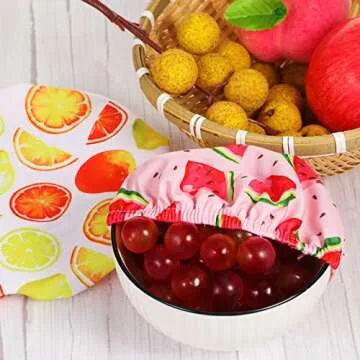 20 Pieces Summer Style Bowl Covers Reusable Fabric Stretch Covers for Bowls Fruit Style Elastic Food Storage Covers Cloth Dish Covers for Food Container Covers for Kitchen Jar Lids Wrap, Multiple Size