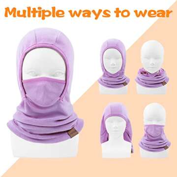 Kids Balaclava Ski Mask Winter Face Mask for Boys Girls Windproof Neck Warmer Gaiter Fleece Hood Face Cover for Cold Weather Purple, Blue