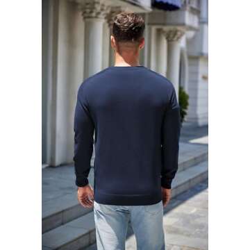 COOFANDY Mens Sweater Crewneck Pullover Long Sleeve Lightweight Sweater Plain Knit Silm Fit Navy Blue