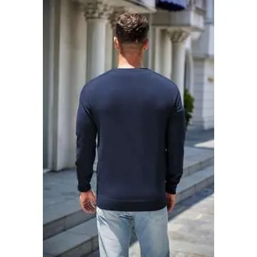 COOFANDY Mens Sweater Crewneck Pullover Long Sleeve Lightweight Sweater Plain Knit Silm Fit Navy Blue