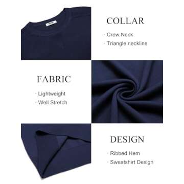 COOFANDY Mens Sweater Crewneck Pullover Long Sleeve Lightweight Sweater Plain Knit Silm Fit Navy Blue