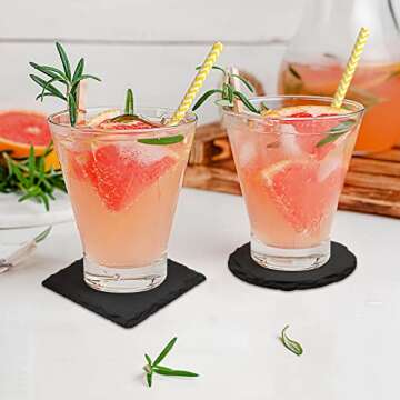 12 Pack Slate Stone Coaster, Square Coaster with Holder Handmade BUYAOBL Stone Coasters Modern Coasters for Bar Kitchen Home Decor, 4" Inches in Diameter, Slate Coasters Bulk (Black)