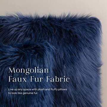Phantoscope Faux Fur Solid Decorative Pillow Cover Fluffy Throw Pillow Mongolian Luxury Fuzzy Pillow Case Cushion Cover for Bedroom and Couch,Navy Blue 18 x 18 Inches