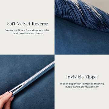 Phantoscope Faux Fur Solid Decorative Pillow Cover Fluffy Throw Pillow Mongolian Luxury Fuzzy Pillow Case Cushion Cover for Bedroom and Couch,Navy Blue 18 x 18 Inches