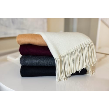 Ivory Velanio Cashmere Throw Blanket 100% Soft Warm Luxury
