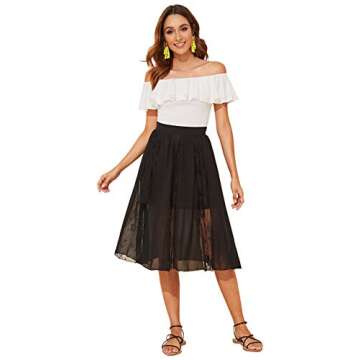 WDIRARA Women's Stretchy Off Shoulder Flounce Sleeve Sexy Slim Blouse Tops Shirt White X-Small