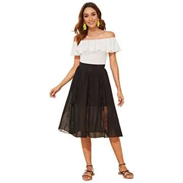 WDIRARA Women's Stretchy Off Shoulder Flounce Sleeve Sexy Slim Blouse Tops Shirt White X-Small