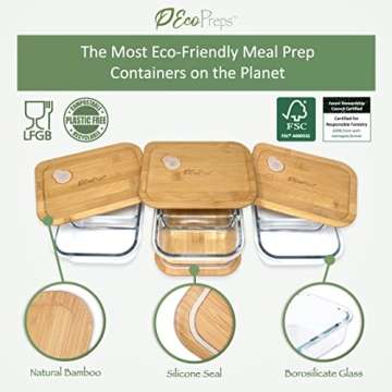 EcoPreps Glass Meal Prep Containers with Bamboo Lids