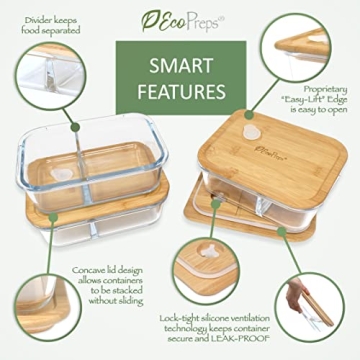 EcoPreps Glass Meal Prep Containers with Bamboo Lids