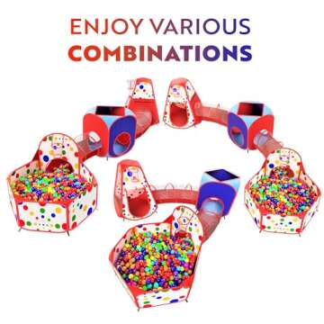 Playz 5-Piece Kids Play Tents Crawl Tunnels and Ball Pit Popup Bounce Playhouse Tent with Basketball...