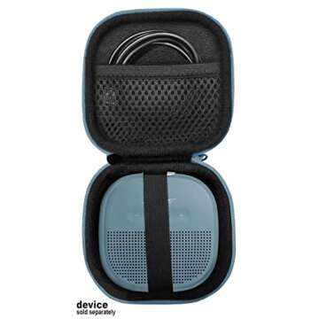 Feature Protective Case for Bose SoundLink Micro Bluetooth Speaker by WGear, Featured Design with mesh Pocket for Cable and Other Accessories, Elastic Strap to Secure Device (Stone Blue case)