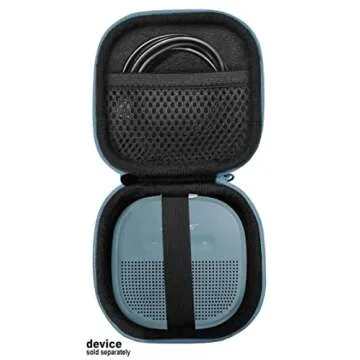 Feature Protective Case for Bose SoundLink Micro Bluetooth Speaker by WGear, Featured Design with mesh Pocket for Cable and Other Accessories, Elastic Strap to Secure Device (Stone Blue case)