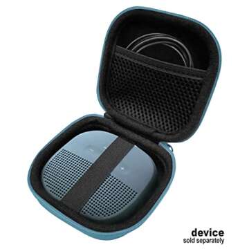 Feature Protective Case for Bose SoundLink Micro Bluetooth Speaker by WGear, Featured Design with mesh Pocket for Cable and Other Accessories, Elastic Strap to Secure Device (Stone Blue case)