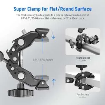 NEEWER Super Clamp with 3" Dual Ballhead Magic Arm, Ball Head Adapter, Cold Shoe, Phone Holder, Acti...