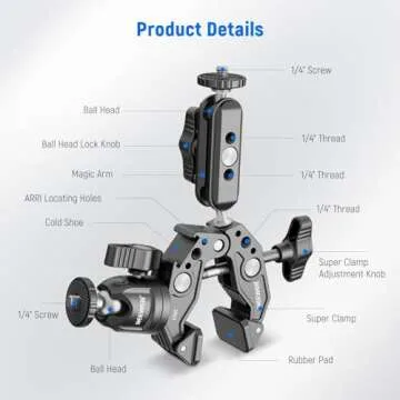 NEEWER Super Clamp with 3" Dual Ballhead Magic Arm