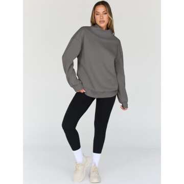 Trendy Queen Womens Oversized Sweatshirts Turtleneck Pullover Long Sleeve Hoodies Tops Fall Fashion Outfits 2025 Clothes DarkGrey L