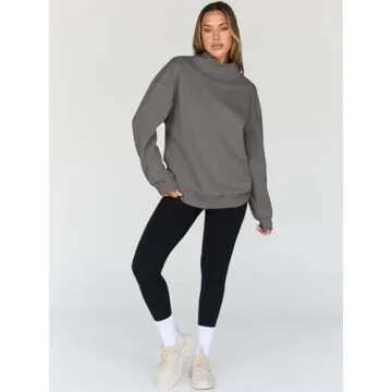 Trendy Queen Womens Oversized Sweatshirts Turtleneck Pullover Long Sleeve Hoodies Tops Fall Fashion Outfits 2025 Clothes DarkGrey L